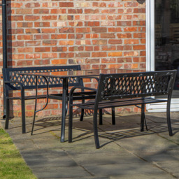 Samuel Alexander 4 Seater Glass Top Garden Dining Table with Bench - Black - Wilko - thumbnail 1