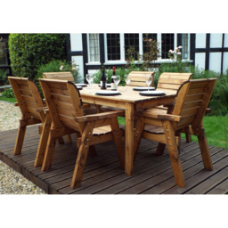 Charles Taylor Solid Wood 6 Seater Rectangular Outdoor Dining Set with Red Cushions - Wilko - thumbnail 3