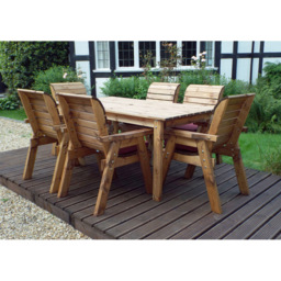 Charles Taylor Solid Wood 6 Seater Rectangular Outdoor Dining Set with Red Cushions - Wilko - thumbnail 4