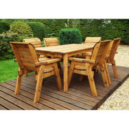 Charles Taylor Solid Wood 6 Seater Rectangular Outdoor Dining Set with Red Cushions - Wilko - thumbnail 7