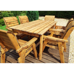 Charles Taylor Solid Wood 6 Seater Rectangular Outdoor Dining Set with Red Cushions - Wilko - thumbnail 6