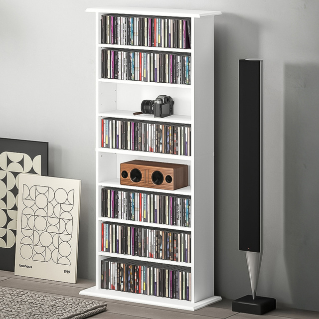 HOMCOM 8 Shelf White CD Storage Unit - Size: 126.3 cm x 24.0 cm x 58.0 cmcm - Wilko - image 1