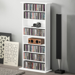 HOMCOM 8 Shelf White CD Storage Unit - Size: 126.3 cm x 24.0 cm x 58.0 cmcm - Wilko - thumbnail 1