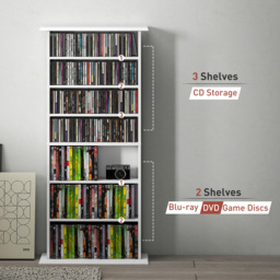 HOMCOM 8 Shelf White CD Storage Unit - Size: 126.3 cm x 24.0 cm x 58.0 cmcm - Wilko - thumbnail 5