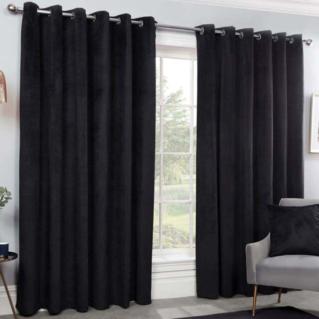 Divante Vermont Black Velvet Blackout Curtains 229cm - Size: W 228 x D 168cm - Wilko - image 1