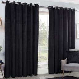 Divante Vermont Black Velvet Blackout Curtains 229cm - Size: W 228 x D 168cm - Wilko