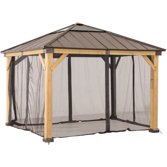 Sunjoy 3.3 x 3.3m Khaki Accessory Netting for Cedar Wood Gazebo (Gazebo Not Include) - Size: 216 x 280.5 x 280.5cm - Brown - Wilko - image 1