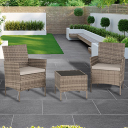 Seconique Willow 2 Seater Grey Fabric Rattan Black Glass Garden Set - Multi - Wilko - thumbnail 1