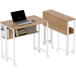 HOMCOM Single Shelf Foldable Computer Desk with Wheels and Side Bag Natural - Size: 75 x 50 x 80cm - Brown - Wilko - thumbnail 3