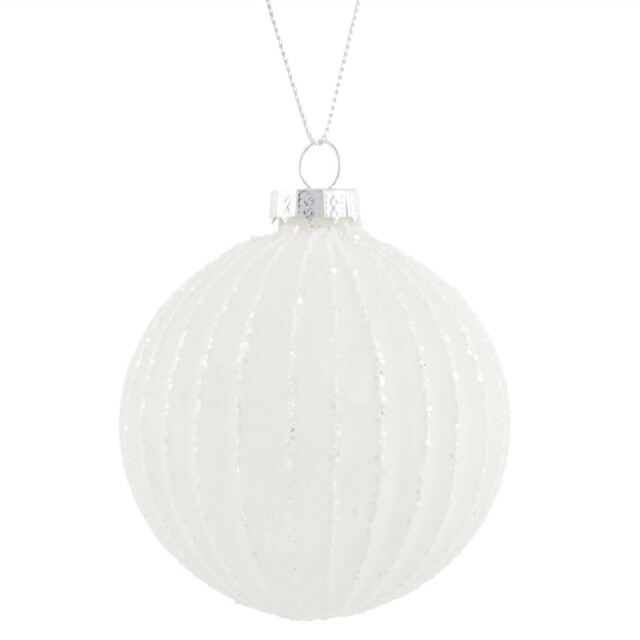 Glitter Striped Bauble White - White - Size: 1 Piece - Wilko - image 1