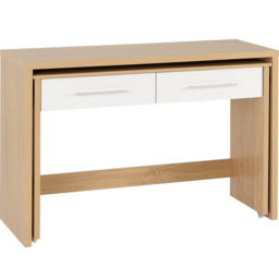 Seconique Seville White Gloss Light Oak Effect Veneer 2 Drawer Slider Desk - Size: 47 x 120 x 83cm - Wilko - thumbnail 3