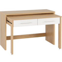 Seconique Seville White Gloss Light Oak Effect Veneer 2 Drawer Slider Desk - Size: 47 x 120 x 83cm - Wilko - thumbnail 4