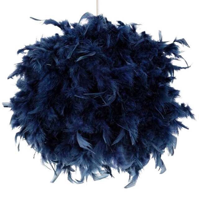 Happy Homewares Blue Real Feather Decorated Pendant Shade Large - Size: 30 x 40 x 40cm - Wilko - image 1