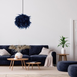 Happy Homewares Blue Real Feather Decorated Pendant Shade Large - Size: 30 x 40 x 40cm - Wilko - thumbnail 3
