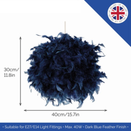 Happy Homewares Blue Real Feather Decorated Pendant Shade Large - Size: 30 x 40 x 40cm - Wilko - thumbnail 4