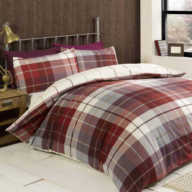 Rapport Home Lomond Check Flannellette King Size Red Brushed Cotton Duvet Set - Wilko - image 1