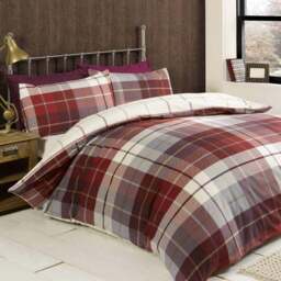 Rapport Home Lomond Check Flannellette King Size Red Brushed Cotton Duvet Set - Wilko - thumbnail 1