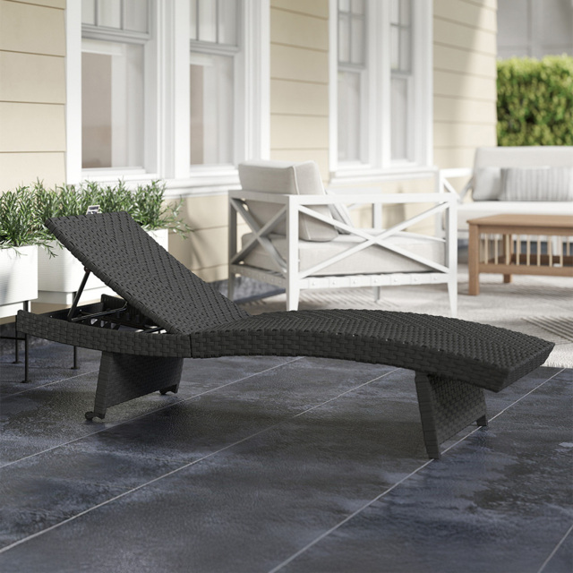 Outsunny Black Rattan 4 Position Adjustable Sun Lounger - Size: 41 x 60 x 195cm - Wilko - image 1