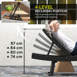 Outsunny Black Rattan 4 Position Adjustable Sun Lounger - Size: 41 x 60 x 195cm - Wilko - thumbnail 6