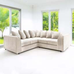Luxor 5 Seater Cream Jumbo Cord Scatter Back L Shaped Corner Sofa Set - Wilko