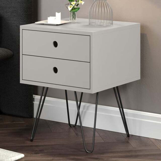 Telford 2 Drawer Light Grey Metal Legs Bedside Table - Wilko - image 1