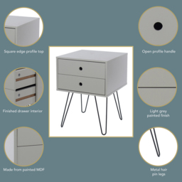 Telford 2 Drawer Light Grey Metal Legs Bedside Table - Wilko - thumbnail 7