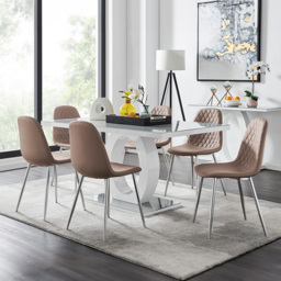 Furniturebox Lucia Solara 6 Seater Dining Set Grey Gloss Cappuccino and Chrome - Brown - Wilko - thumbnail 1