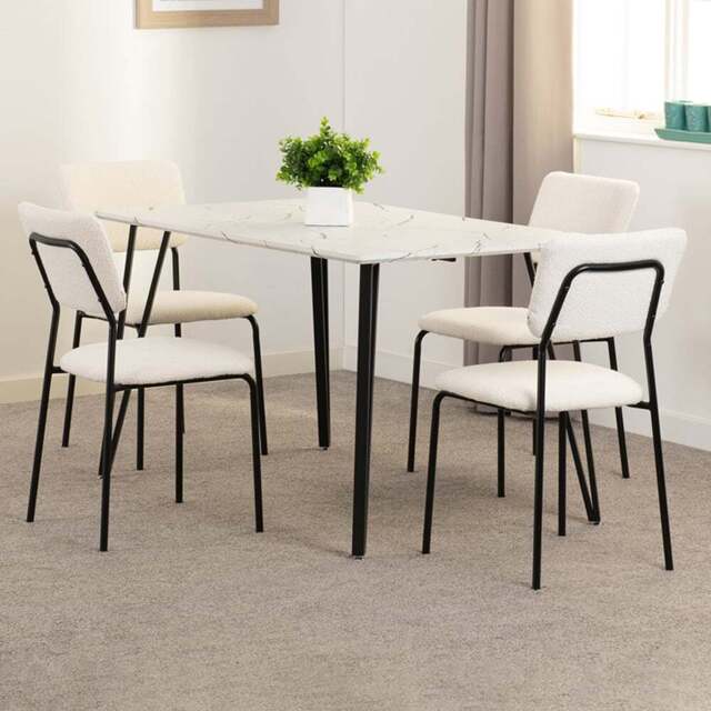 Seconique Marlow and Sheldon 4 Seater Dining Set White Marble and Ivory Boucle Fabric - White Marble/Ivory Boucle Fabric - Wilko - image 1
