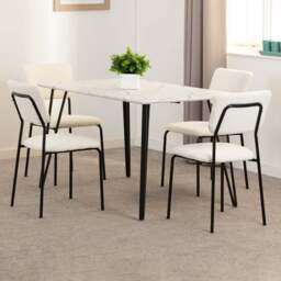 Seconique Marlow and Sheldon 4 Seater Dining Set White Marble and Ivory Boucle Fabric - White Marble/Ivory Boucle Fabric - Wilko - thumbnail 1
