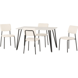 Seconique Marlow and Sheldon 4 Seater Dining Set White Marble and Ivory Boucle Fabric - White Marble/Ivory Boucle Fabric - Wilko - thumbnail 4