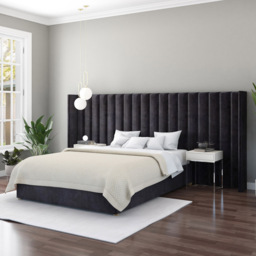 Aspire Furniture Grandeur Ebony Plush Velvet Wing Headboard - Size: Emperor - Brown - Aspire Beds - Wilko - thumbnail 3