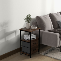 Costway 2 Drawer Single Shelf Rustic Brown Metal Frame Bedside Table - Wilko - thumbnail 5