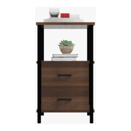 Costway 2 Drawer Single Shelf Rustic Brown Metal Frame Bedside Table - Wilko - thumbnail 4