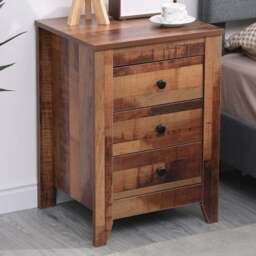 FurnitureHMD 3 Drawer Industrial Style Wooden Bedside Table Set of 2 - Brown - Wilko - thumbnail 1