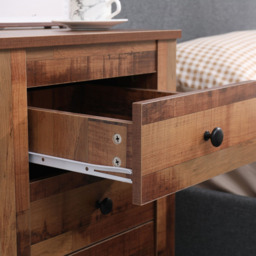 FurnitureHMD 3 Drawer Industrial Style Wooden Bedside Table Set of 2 - Brown - Wilko - thumbnail 5