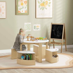 AIYAPLAY 5 Piece White Kids Table and Chairs Set - Size: 49 x 78 x 78cm - Wilko - thumbnail 6