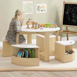 AIYAPLAY 5 Piece White Kids Table and Chairs Set - Size: 49 x 78 x 78cm - Wilko - thumbnail 1