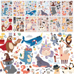 Walplus Dressed Up Animals Face Design Double Sided Reusable Gel Window Sticker 48 Piece - Size: 0.2 x 30 x 55cm - Multi - Wilko - thumbnail 3