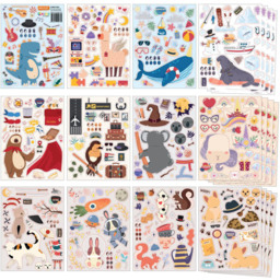 Walplus Dressed Up Animals Face Design Double Sided Reusable Gel Window Sticker 48 Piece - Size: 0.2 x 30 x 55cm - Multi - Wilko - thumbnail 1