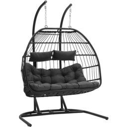 Living and Home 2 Seater Black Linear Wicker Hanging Egg Chair - Wilko - thumbnail 3