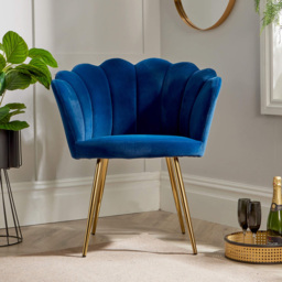 Home Source Navy Blue Velvet Scallop Chair with Gold Metal Legs - Size: Single - Black - Wilko - thumbnail 5