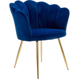Home Source Navy Blue Velvet Scallop Chair with Gold Metal Legs - Size: Single - Black - Wilko - thumbnail 3