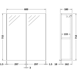 nuie Parade 2 Door Soft Black Wall Hung Mirror Cabinet - Size: 715 x 600 x 182mm - Wilko - thumbnail 4