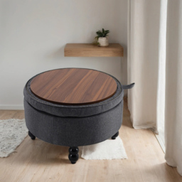 H&O Direct Grey Linen Round Ottoman with Tray Table Top - Wilko - thumbnail 7