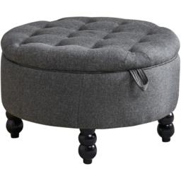 H&O Direct Grey Linen Round Ottoman with Tray Table Top - Wilko - thumbnail 3