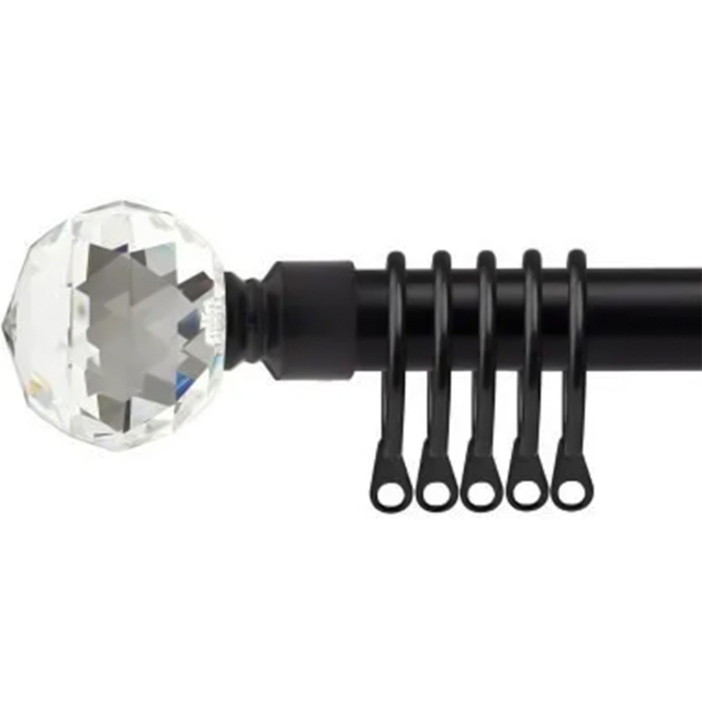 New Edge Blinds 120-210cm Extendable Black Cristalla Metal Curtain Pole - Size: 120 - 210cm - Wilko - image 1