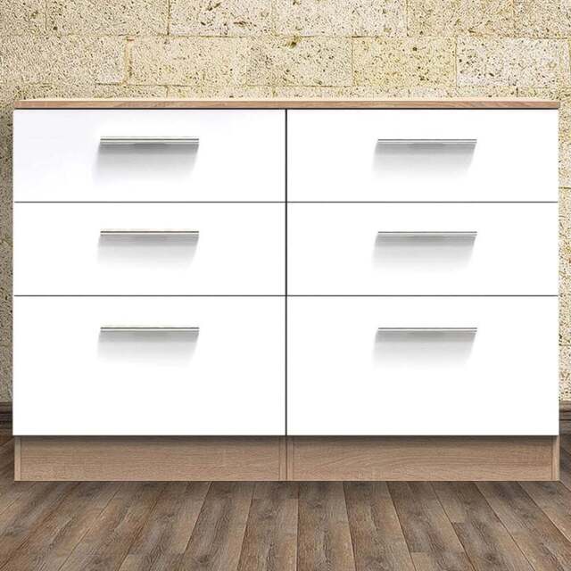 Crowndale Contrast 6 Drawer White and Bardolino Oak Midi Chest Ready Assembled - Wilko - image 1
