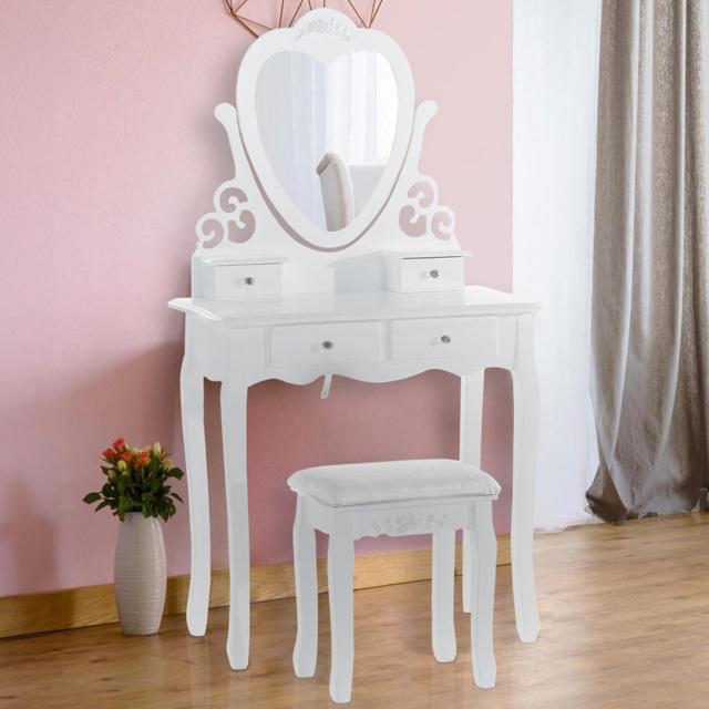 Portland 4 Drawer White Dressing Table Set with Mirror - Size: 40 x 75 x 130cm - Wilko - image 1