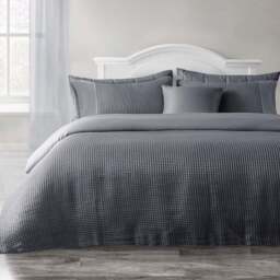 Velosso Waffle King Size Charcoal Weave Duvet Set - Grey - Wilko - thumbnail 1
