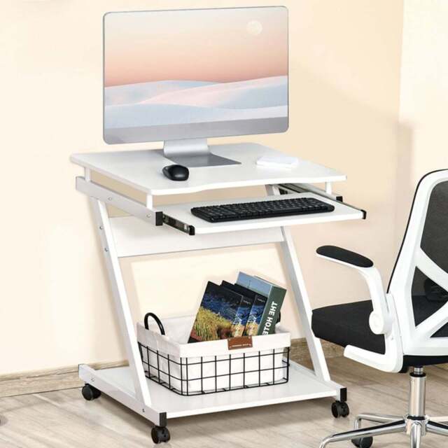 Portland Z-Shaped Compact Movable Computer Table White - Size: 60 x 48 x 73cm - Wilko - image 1